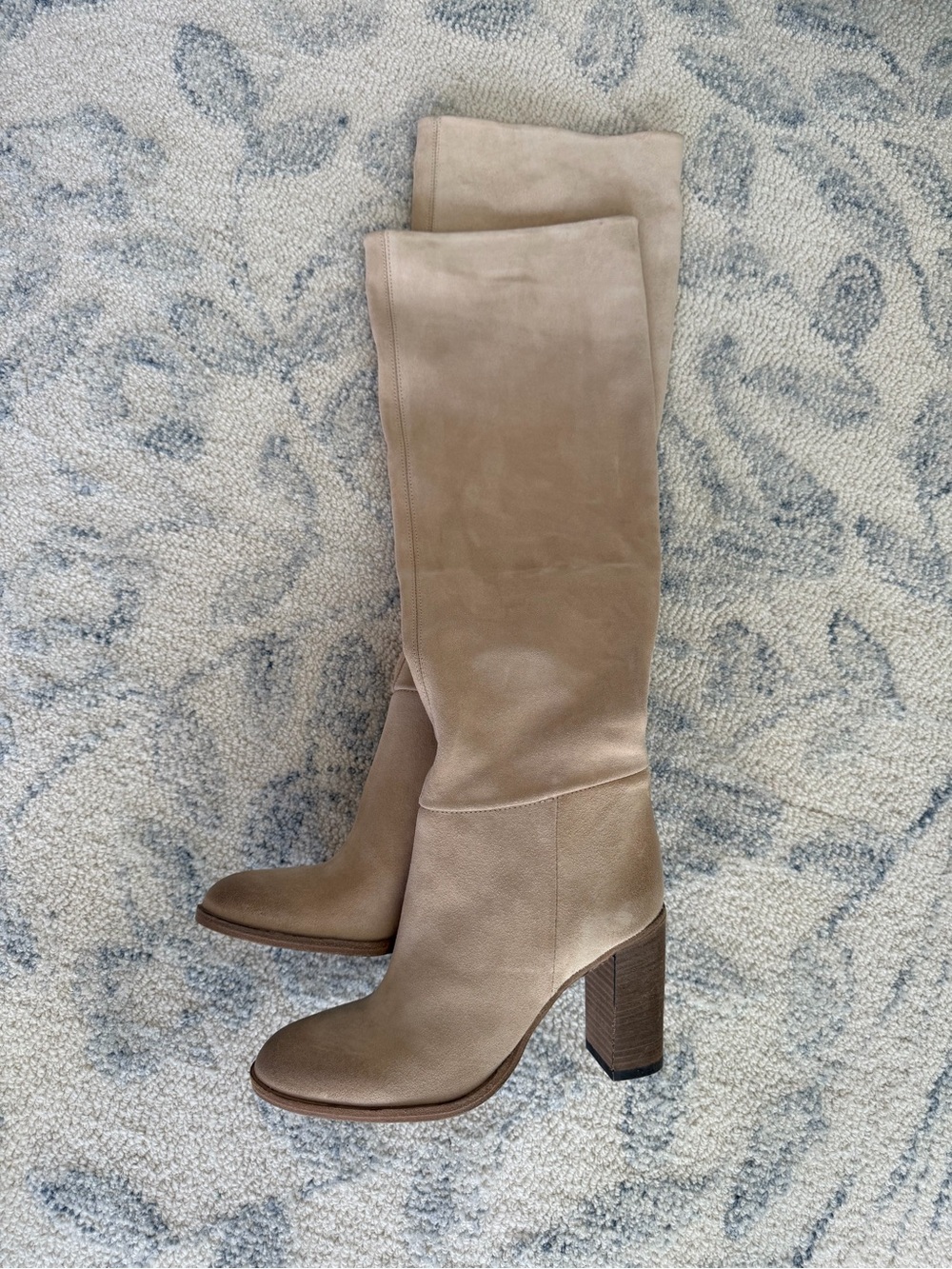 Free People Taupe Over-the-Knee Leather Block Heel Boots